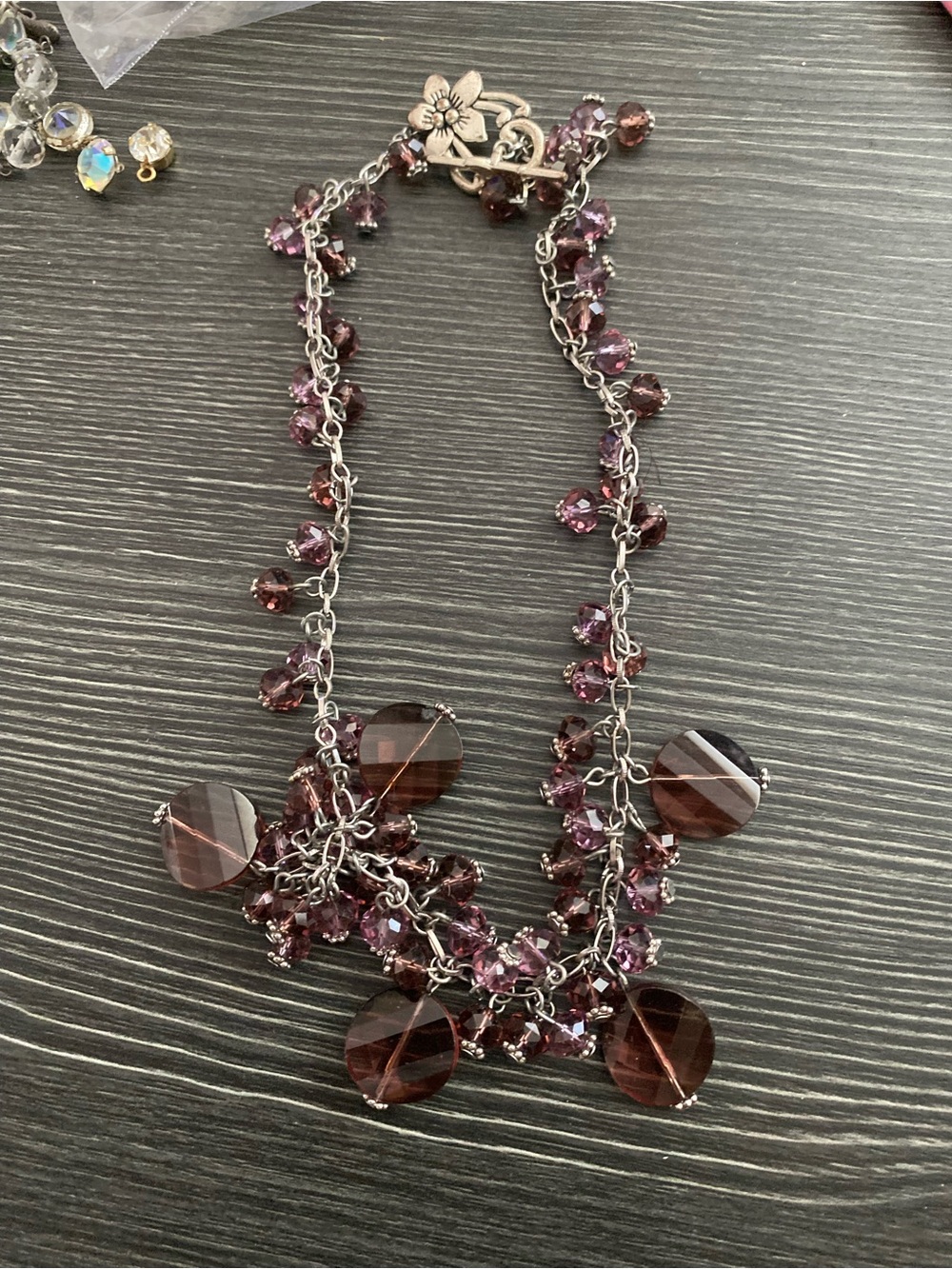 Women’s Purple Crystal glasd Bead Necklace - Floral Clasp